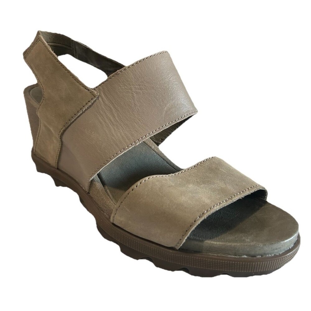 Sorel Joanie II Womens Size 8.5 Leather Slingback Wedge Sandal Taupe Grey
